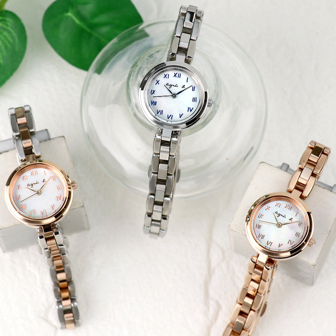 ダイヤルの白蝶貝と、りゅうずのクリスタルガラスも上品さと大人っぽさ