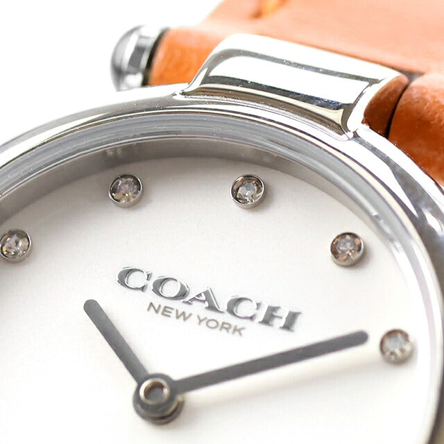 Coach Carry 石英手表品牌女式皮革表带 14504016 模拟银色浅棕色 14504016