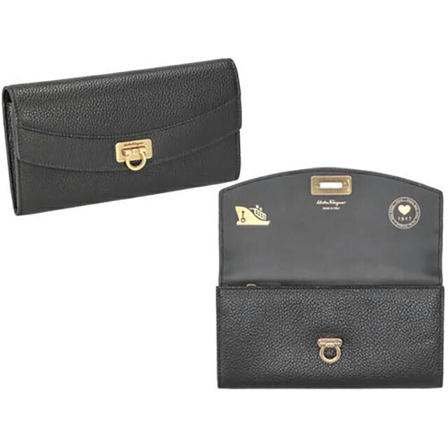 フェラガモ 長財布 レディース ブランド Ferragamo 220023CALF NER 742 090 ブラック 220023CALF-NER-742-090