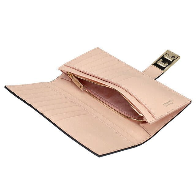 フェラガモ 長財布 レディース ブランド Ferragamo 220522CALF NE NP 770 845 ブラック/ピンク 220522CALF-NE-NP-770-845
