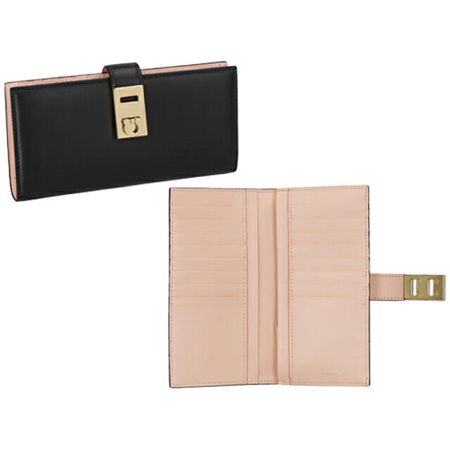 フェラガモ 長財布 レディース ブランド Ferragamo 220522CALF NE NP 770 845 ブラック/ピンク 220522CALF-NE-NP-770-845
