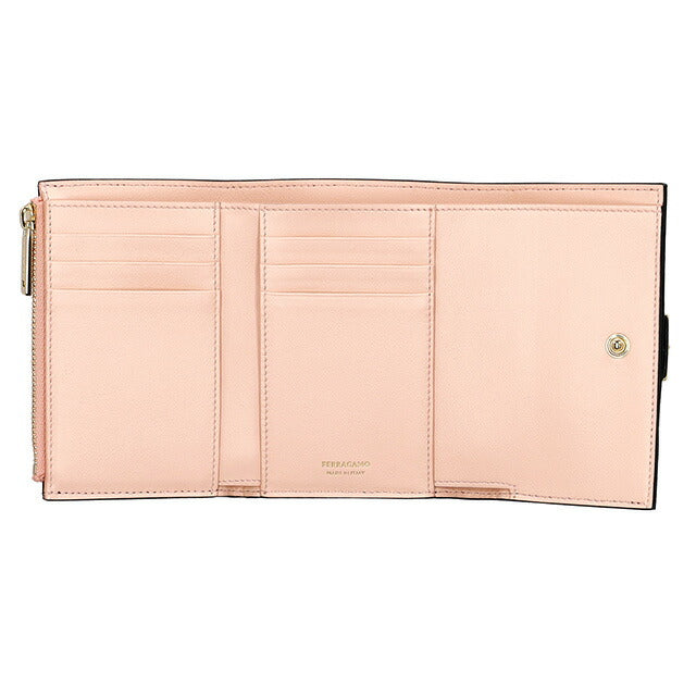 フェラガモ 三つ折り財布 レディース ブランド Ferragamo 220630CALF NE NP 770 860 ブラック/ピンク 220630CALF-NE-NP-770-860