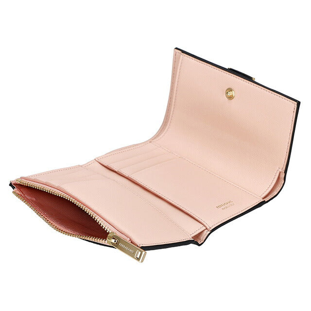フェラガモ 三つ折り財布 レディース ブランド Ferragamo 220630CALF NE NP 770 860 ブラック/ピンク 220630CALF-NE-NP-770-860