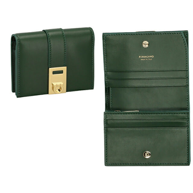 フェラガモ 二つ折り財布 レディース ブランド Ferragamo 220633CALF FORGR 775 119 グリーン 220633CALF-FORGR-775-119