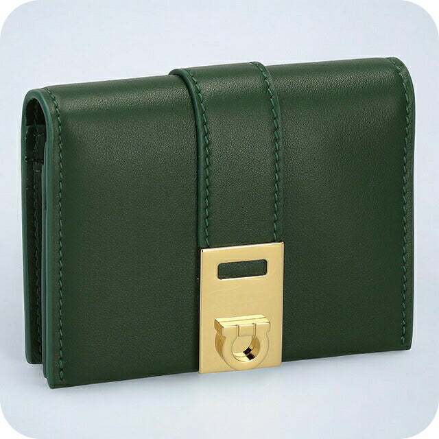 フェラガモ 二つ折り財布 レディース ブランド Ferragamo 220633CALF FORGR 775 119 グリーン 220633CALF-FORGR-775-119