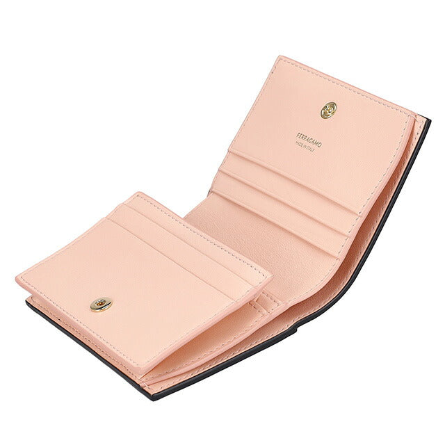 フェラガモ 二つ折り財布 レディース ブランド Ferragamo 220633CALF NE NP 770 850 ブラック/ピンク 220633CALF-NE-NP-770-850