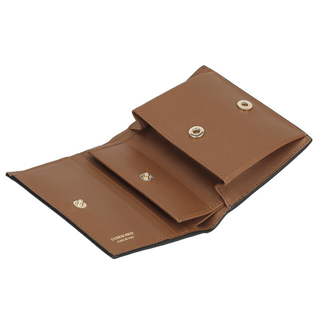 フェラガモ 二つ折り財布 レディース ブランド Ferragamo 220699CALF NE NC 775 326 ブラック/ブラウン 220699CALF-NE-NC-775-326