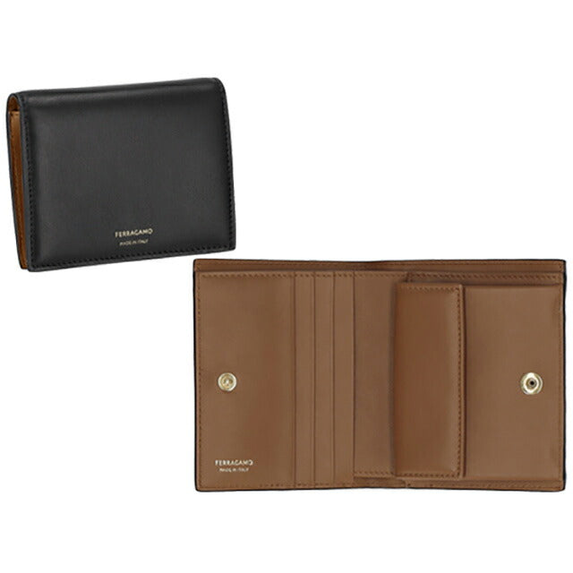 フェラガモ 二つ折り財布 レディース ブランド Ferragamo 220699CALF NE NC 775 326 ブラック/ブラウン 220699CALF-NE-NC-775-326