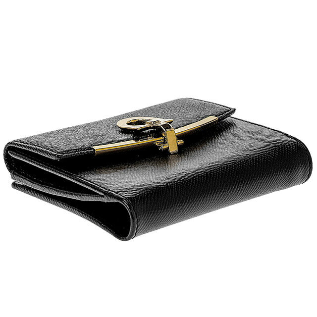 フェラガモ 二つ折り財布 レディース ブランド Ferragamo 22C877PEBBLE NER 673 998 ブラック 22C877PEBBLE-NER-673-998