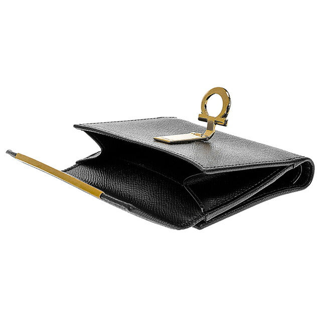 フェラガモ 二つ折り財布 レディース ブランド Ferragamo 22C877PEBBLE NER 673 998 ブラック 22C877PEBBLE-NER-673-998