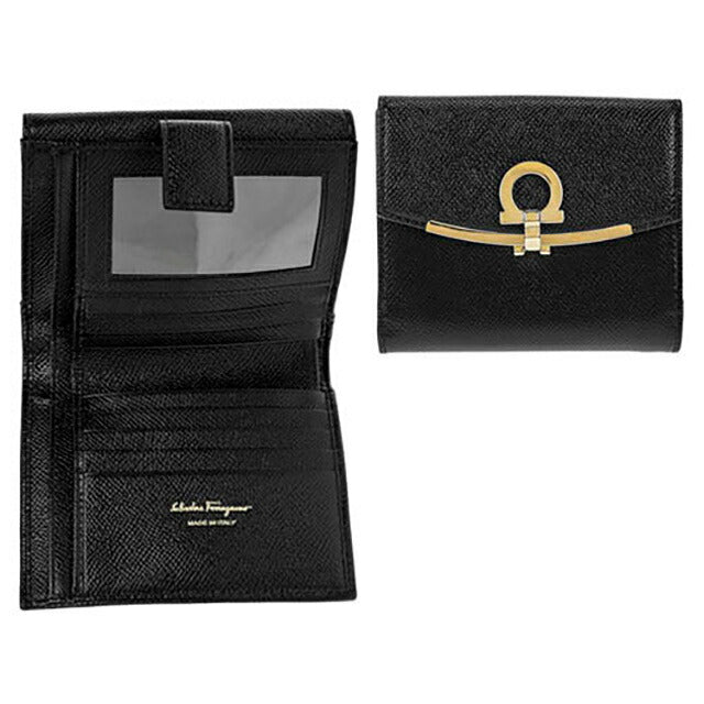 フェラガモ 二つ折り財布 レディース ブランド Ferragamo 22C877PEBBLE NER 673 998 ブラック 22C877PEBBLE-NER-673-998