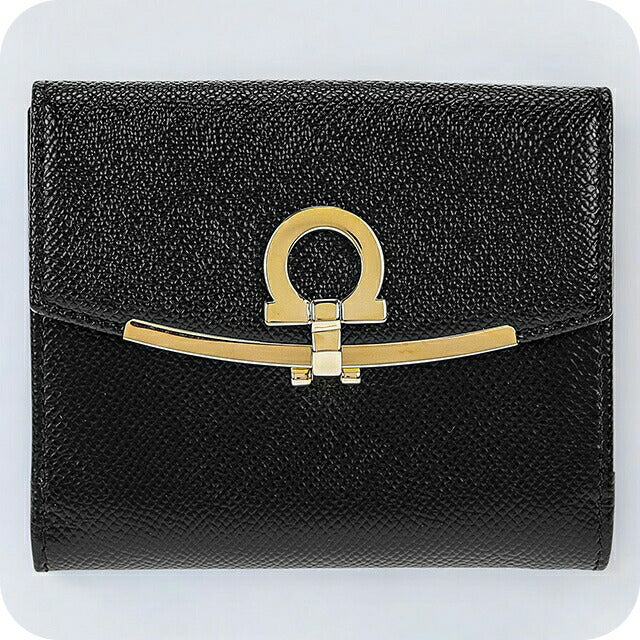 フェラガモ 二つ折り財布 レディース ブランド Ferragamo 22C877PEBBLE NER 673 998 ブラック 22C877PEBBLE-NER-673-998