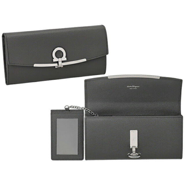 フェラガモ 長財布 レディース ブランド Ferragamo 22D150CALF DGY 762 989 グレー 22D150CALF-DGY-762-989