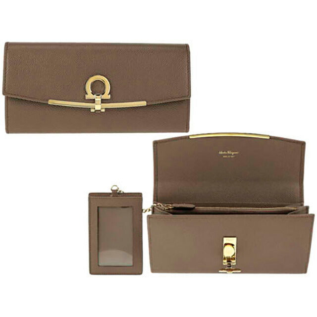 フェラガモ 長財布 レディース ブランド Ferragamo 22D150PEBBLE CARAW 714 922 ブラウン 22D150PEBBLE-CARAW-714-922