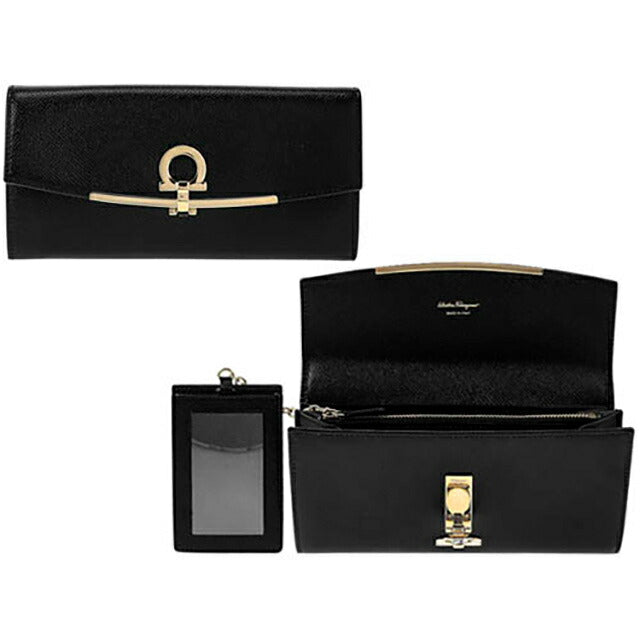 フェラガモ 長財布 レディース ブランド Ferragamo 22D150PEBBLE NER 683 312 ブラック 22D150PEBBLE-NER-683-312