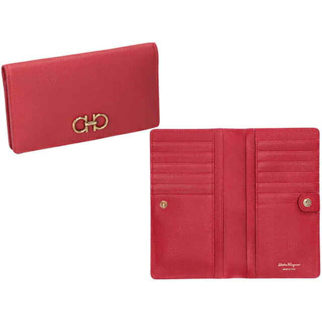 フェラガモ 長財布 レディース ブランド Ferragamo 22D779PEBBLE LIPST 746 639 レッド 22D779PEBBLE-LIPST-746-639