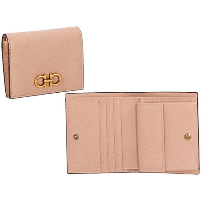 フェラガモ 二つ折り財布 レディース ブランド Ferragamo 22D780CALF AMARE 752 759 ピンクベージュ 22D780CALF-AMARE-752-759