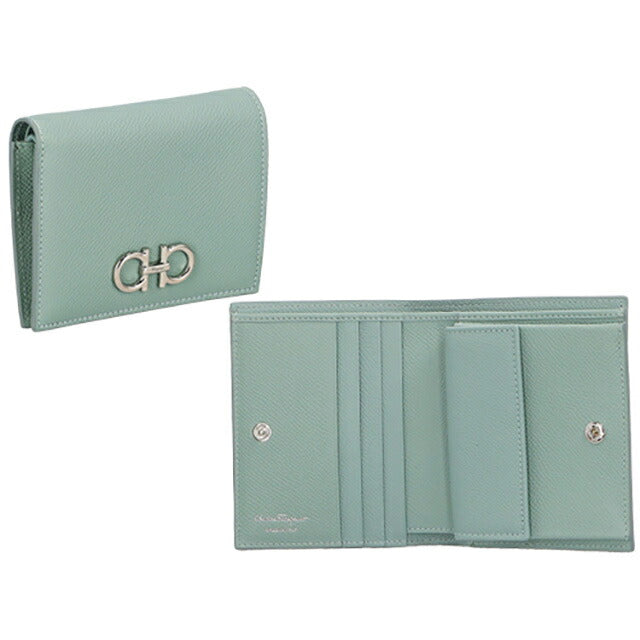 フェラガモ 二つ折り財布 レディース ブランド Ferragamo 22D780CALF LUCCH 770 020 ライトグリーン 22D780CALF-LUCCH-770-020