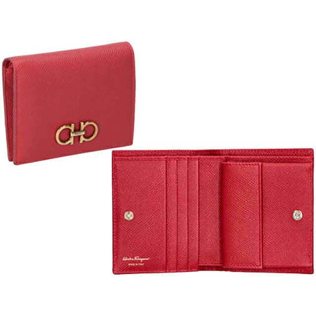 フェラガモ 二つ折り財布 レディース ブランド Ferragamo 22D780PEBBLE LIPST 746 643 レッド 22D780PEBBLE-LIPST-746-643