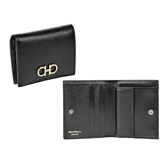 フェラガモ 二つ折り財布 レディース ブランド Ferragamo 22D780PEBBLE NER 726 512 ブラック 22D780PEBBLE-NER-726-512