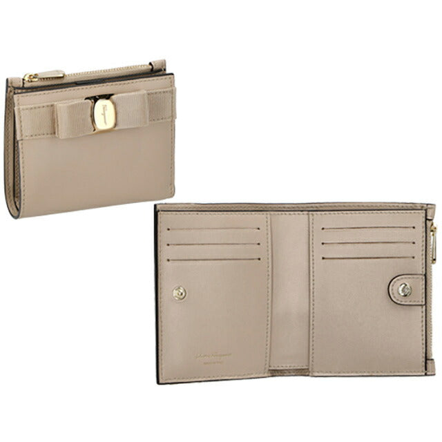 フェラガモ 二つ折り財布 レディース ブランド Ferragamo 22E009CALF DAINO 758 775 グレージュ 22E009CALF-DAINO-758-775
