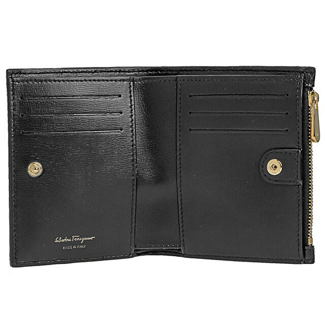 フェラガモ 二つ折り財布 レディース ブランド Ferragamo 22E009CALF NER 734 500 ブラック 22E009CALF-NER-734-500