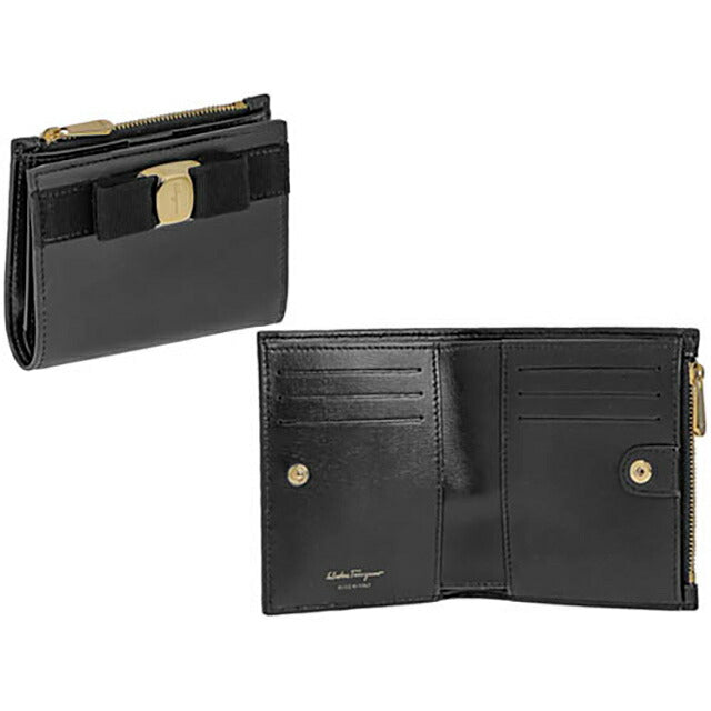フェラガモ 二つ折り財布 レディース ブランド Ferragamo 22E009CALF NER 734 500 ブラック 22E009CALF-NER-734-500