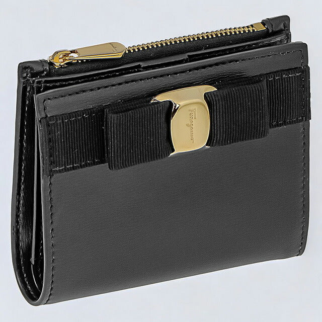 フェラガモ 二つ折り財布 レディース ブランド Ferragamo 22E009CALF NER 734 500 ブラック 22E009CALF-NER-734-500