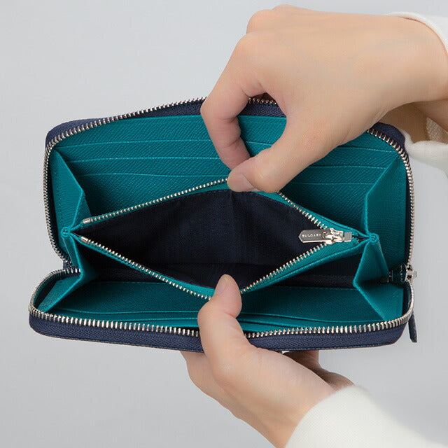 ブルガリ 長財布 メンズ ブランド BVLGARI レザー 288254 BL ME ネイビー/グリーン 288254-BL-ME