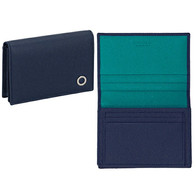 ブルガリ 名刺入れ メンズ ブランド BVLGARI レザー 288287 BL ME ネイビー/グリーン 288287-BL-ME
