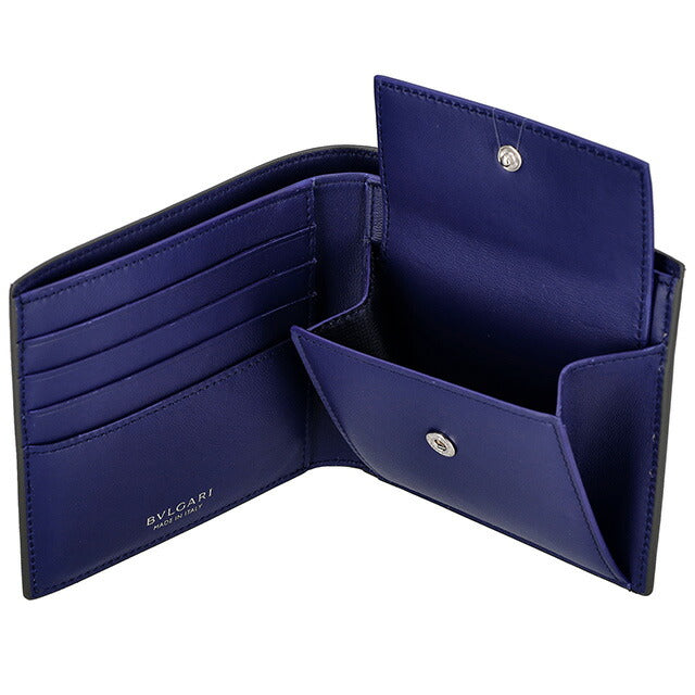 ブルガリ 二つ折り財布 メンズ ブランド BVLGARI レザー 291066 CHADI チャコール/ネイビー 291066-CHADI