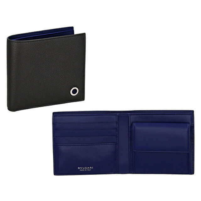 ブルガリ 二つ折り財布 メンズ ブランド BVLGARI レザー 291066 CHADI チャコール/ネイビー 291066-CHADI