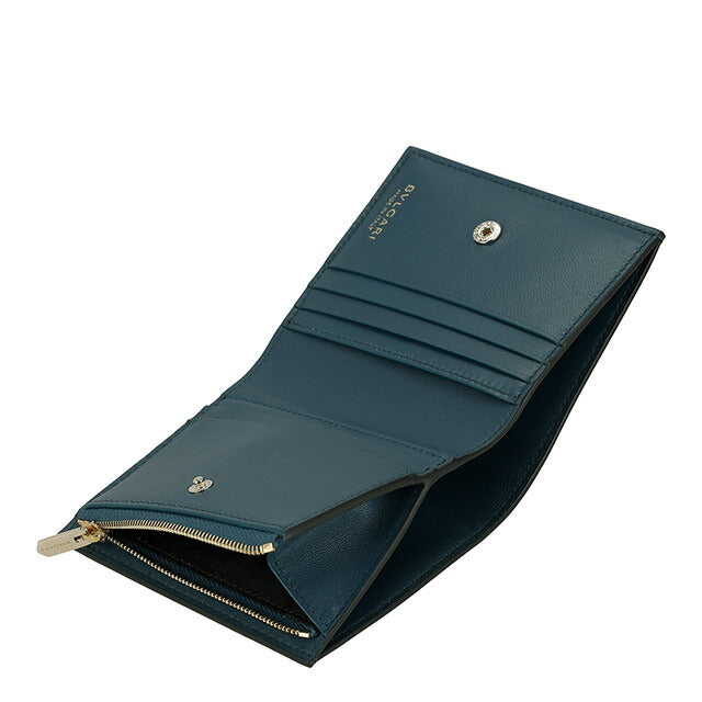 ブルガリ 二つ折り財布 レディース ブランド BVLGARI 291749 BLK ブラック/グリーン ウォレット 高級 おしゃれ プレゼント 実用的