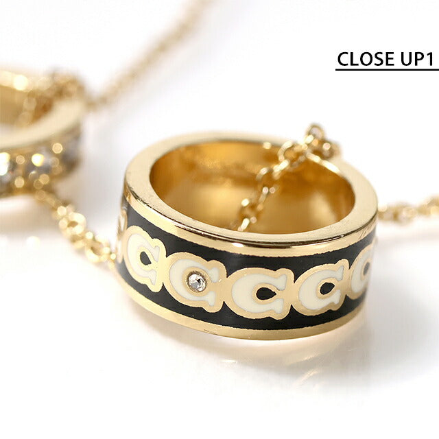 コーチ ネックレス レディース ブランド COACH ペンダント ロゴ リング 3連 408103 GLD 004 ゴールド ブラック ホワイト アクセサリー 408103GLD004