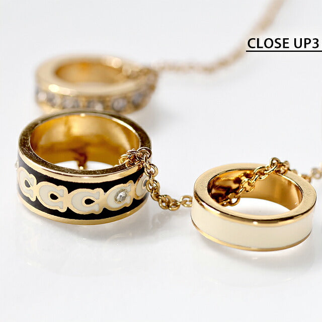 コーチ ネックレス レディース ブランド COACH ペンダント ロゴ リング 3連 408103 GLD 004 ゴールド ブラック ホワイト アクセサリー 408103GLD004