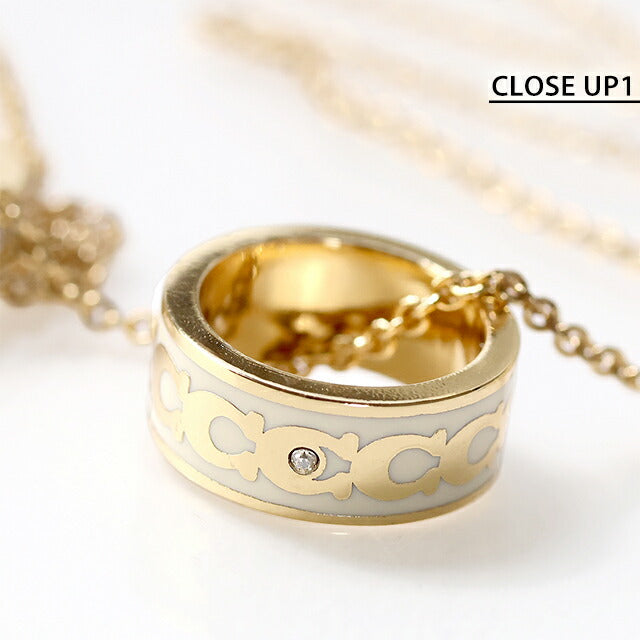 コーチ ネックレス レディース ブランド COACH ペンダント ロゴ リング 3連 408103 GLD 100 ゴールド ホワイト アクセサリー 408103GLD100