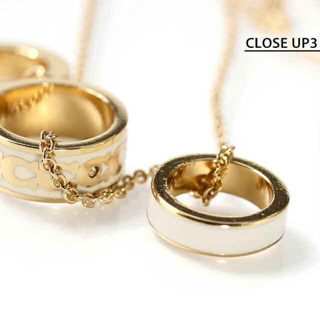 コーチ ネックレス レディース ブランド COACH ペンダント ロゴ リング 3連 408103 GLD 100 ゴールド ホワイト アクセサリー 408103GLD100