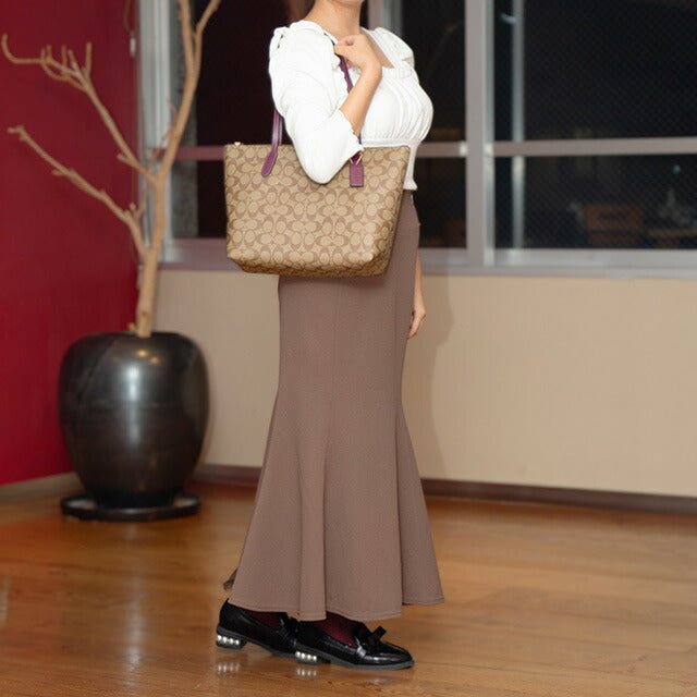 コーチ トートバッグ レディース ブランド COACH シグネチャー 4455 IMRSF 1 ベージュ/パープル 4455-IMRSF-1
