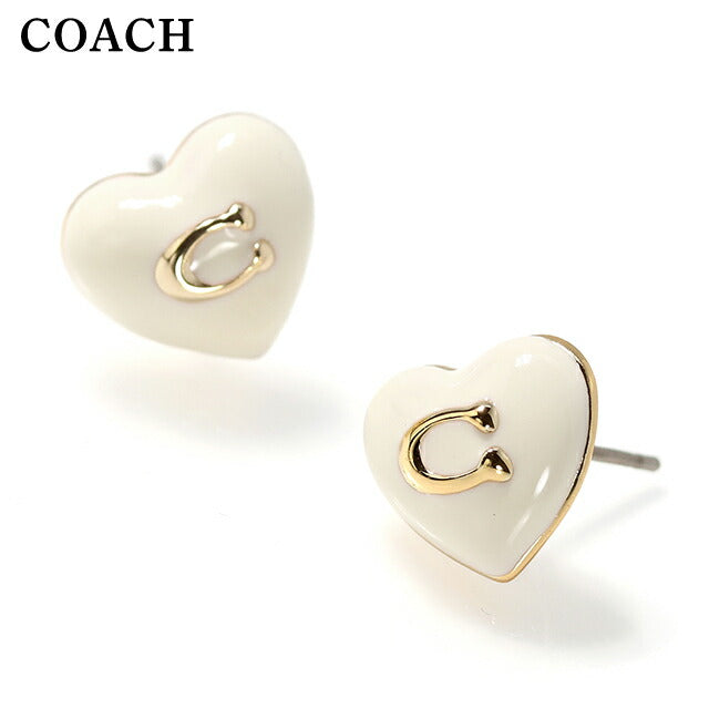 コーチ ピアス レディース ブランド COACH スタッド ハート 両耳用 479226 GLD 100 ホワイト ゴールド アクセサリー 479226GLD100