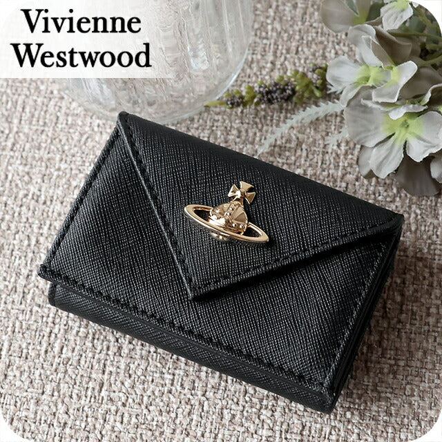 Vivienne Westwood 3つ折り財布 / エレガントブラック/金ロゴ Executive 三つ折りジップウォレット - ブラック | Vivienne Westwood®