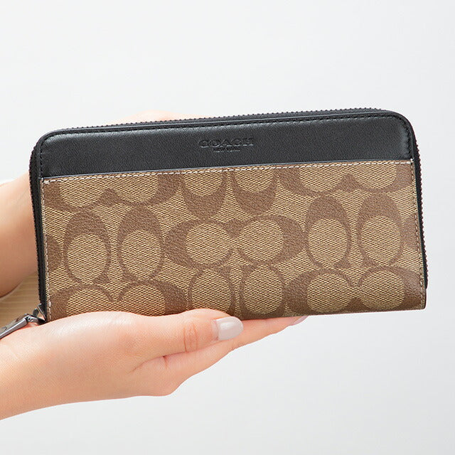 コーチ 長財布 メンズ ブランド COACH シグネチャー 58112 QBTN2 1 タン/ブラック 58112-QBTN2-1