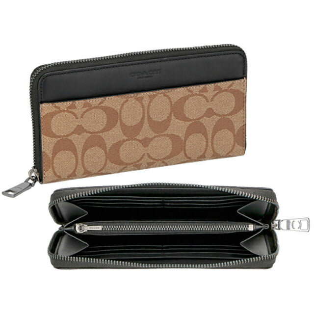 コーチ 長財布 メンズ ブランド COACH シグネチャー 58112 QBTN2 1 タン/ブラック 58112-QBTN2-1