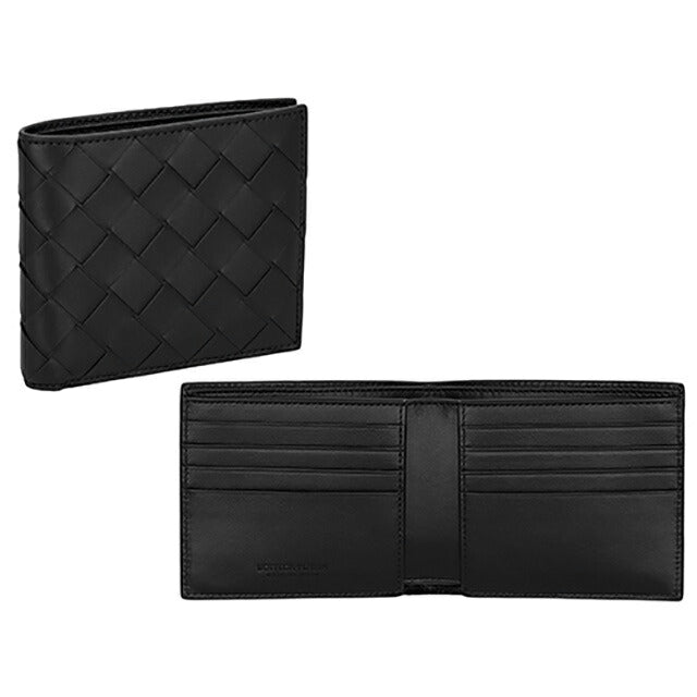 ボッテガ・ヴェネタ 二つ折り財布 メンズ ブランド BOTTEGA VENETA 605721-V3US1 8803 ブラック 605721-V3US1-8803