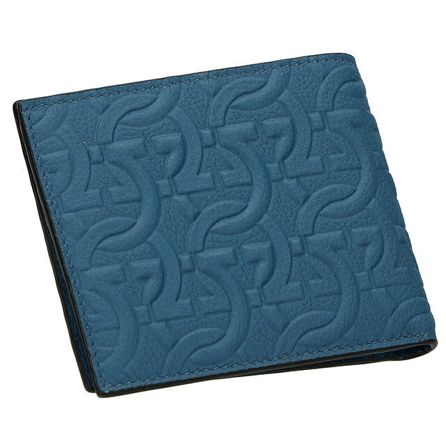 フェラガモ 二つ折り財布 メンズ ブランド Ferragamo 661078CALF DENIM 758 015 DENIM ブルー 661078CALF-DENIM-758-015