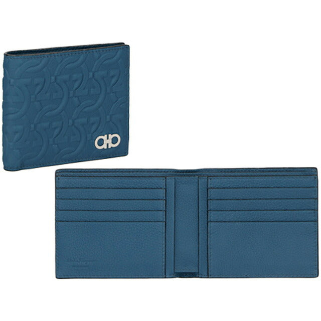 フェラガモ 二つ折り財布 メンズ ブランド Ferragamo 661078CALF DENIM 758 015 DENIM ブルー 661078CALF-DENIM-758-015