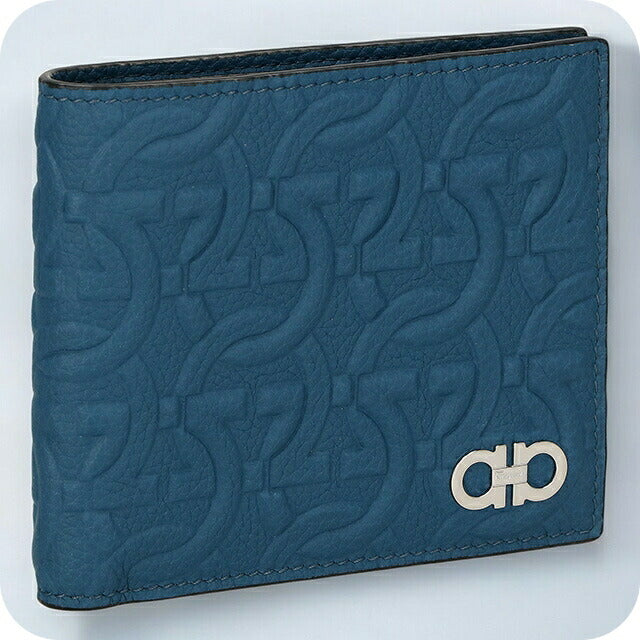 フェラガモ 二つ折り財布 メンズ ブランド Ferragamo 661078CALF DENIM 758 015 DENIM ブルー 661078CALF-DENIM-758-015