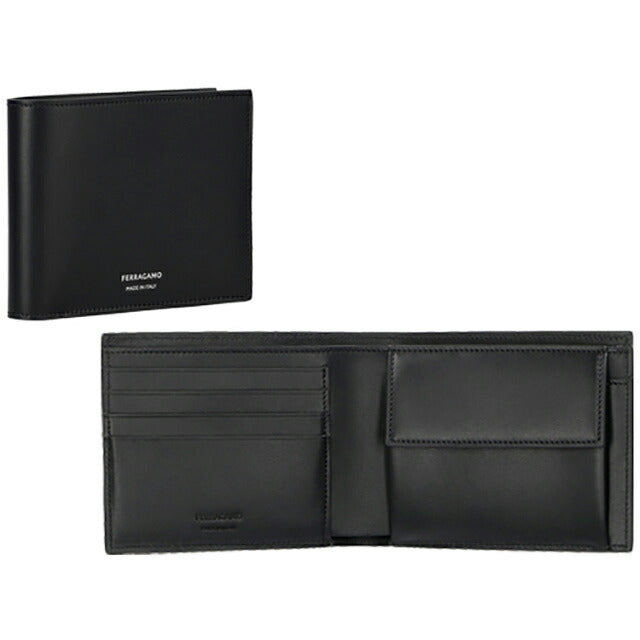 フェラガモ 二つ折り財布 メンズ ブランド Ferragamo 661329CALF NER 770 094 ブラック 661329CALF-NER-770-094