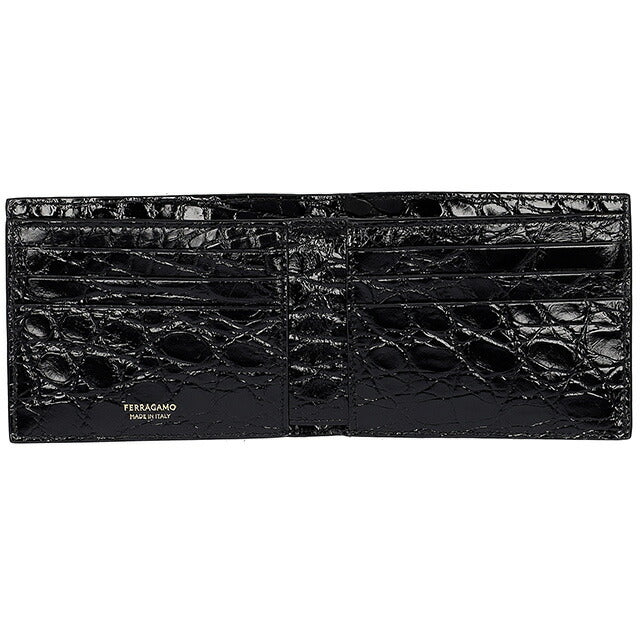 フェラガモ 二つ折り財布 メンズ ブランド Ferragamo 661451ALLIGATOR NER 776 198 ブラック 661451ALLIGATOR-NER-776-198