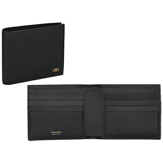 フェラガモ 二つ折り財布 メンズ ブランド Ferragamo 661457CALF NER 775 650 ブラック 661457CALF-NER-775-650