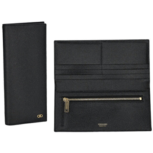 フェラガモ 長財布 メンズ ブランド Ferragamo 661458CALF NERRT 775 653 ブラック 661458CALF-NERRT-775-653